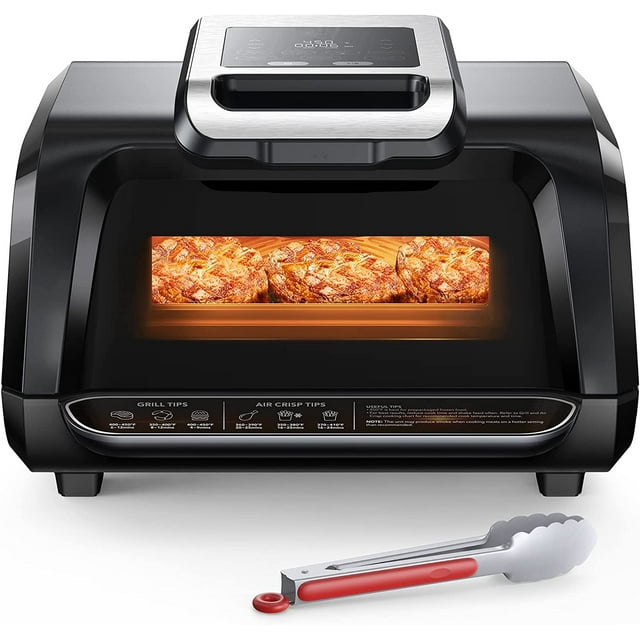 FlexWill Freidora eléctrica con parrilla de aire 7 en 1 para interiores sin humo - Parrilla de contacto de 1750 W con placas extraíbles antiadherentes, calor rápido y uniforme, plancha superior plana