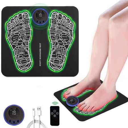 Muscle Stimulation Foot Massager for Neuropathy Pain Relief EMS , portable Foot Massager pad foldable rechargeable, 8 modes 19 strength levels