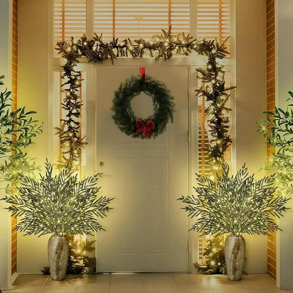 weibbin 5 PCS Christmas Lighted Branches for Vases, with Pine Needles, with Battery, Handmade Artificial Evergreen Sprig Twinkle Trees for Indoor Outdoor