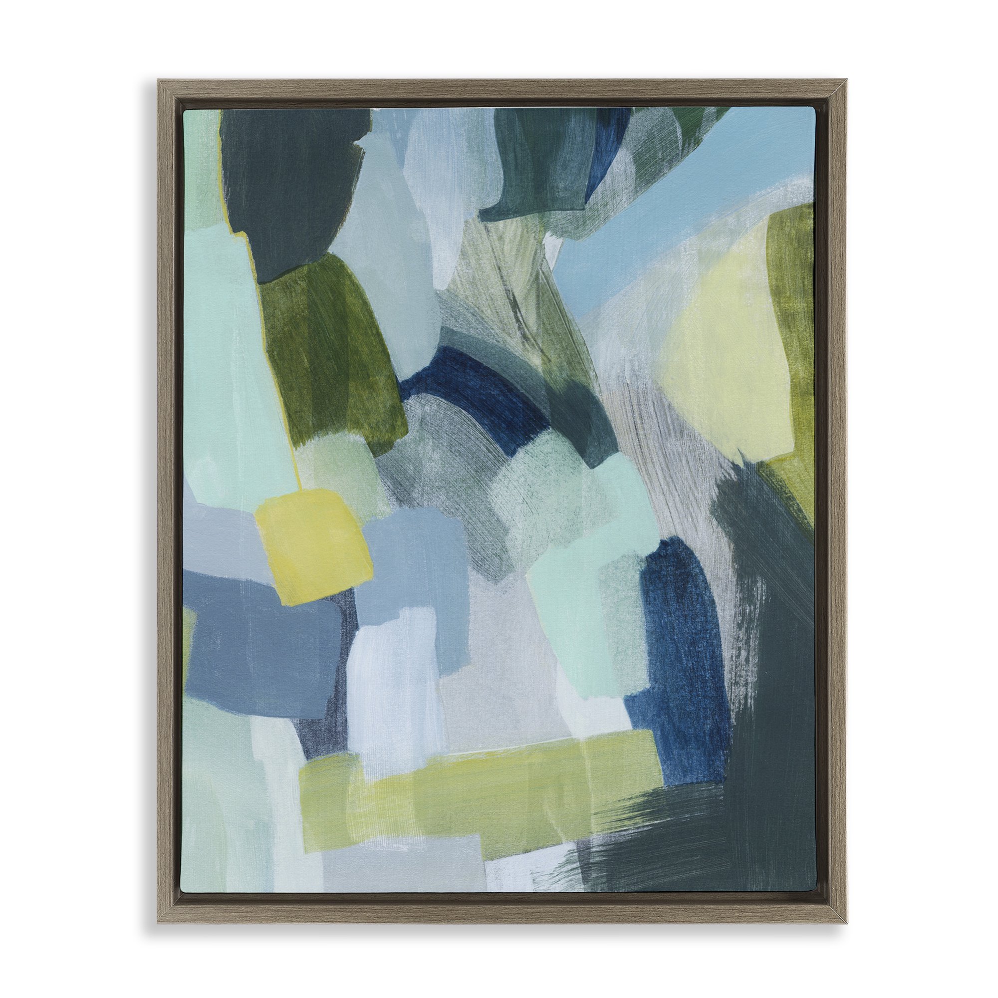 Stupell Industries Layered Green Paint Strokes Abstract Painting Brown Floater Framed Canvas Art Print Wall Art 17 x 21