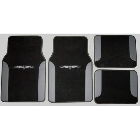 Two Tone Synthetic Leather BLACK & Grey "Superior" 4pc Universal Floor Mat Set for Cars / Trucks by