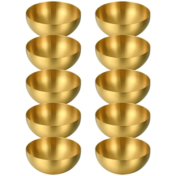 10 Pcs Gold Serving Bowls Set, 5.9 in / 15 cm Stainless Steel Mixing Bowls, Sanded Surface, Rolled Edge Design, Korean Style Salad Pasta Bowls for Kitchen, Restaurant