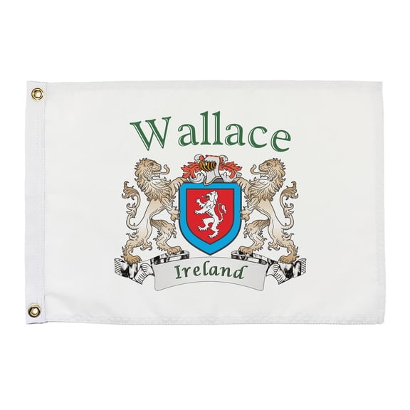 Wallace Irish Coat of Arms Small White Flag - 16"x10.5" inches
