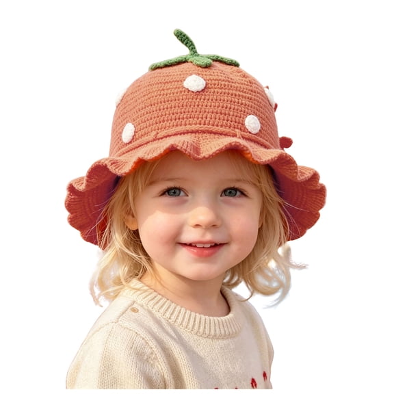 Tigivemen Cute Sun Hat for Toddler Girls Knitted Strawberry Bucket Hats Wide Brim Crochet Sunhats Baby Girl Gifts Pink Size 1-4 Years
