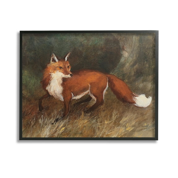 Stupell Industries Wild Fox in Forest Animals & Insects Painting Black Framed Art Print Wall Art, 14 x 11