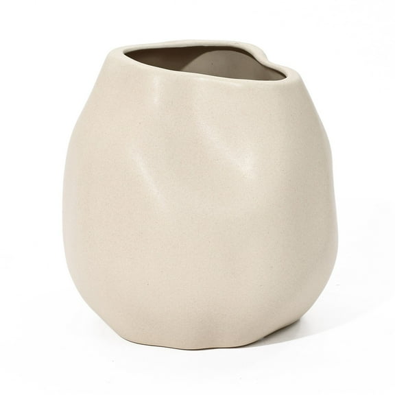 LuxenHome Ivory White Ceramic Modern Round Vase