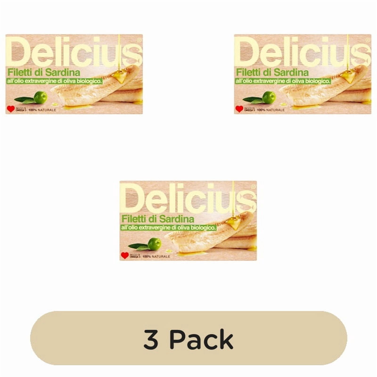 Delicius Sardine Fillets in Organic Extra Virgin Olive Oil 90g, British Import (Pack of 3)