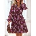 thumbnail image 4 of PRETTYGARDEN Women's Fall Boho Dresses Floral Long Sleeve V Neck Mini Flowy Wedding Guest Dress Trendy Vacation Outfits, 4 of 10