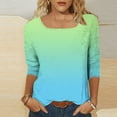 thumbnail image 4 of Royisotas Casual Womens Tops Plus Size Sky Blue 3/4 Sleeve Summer Gradient Color Tshirts Shirts Square Neck Loose Shirts, 4 of 7