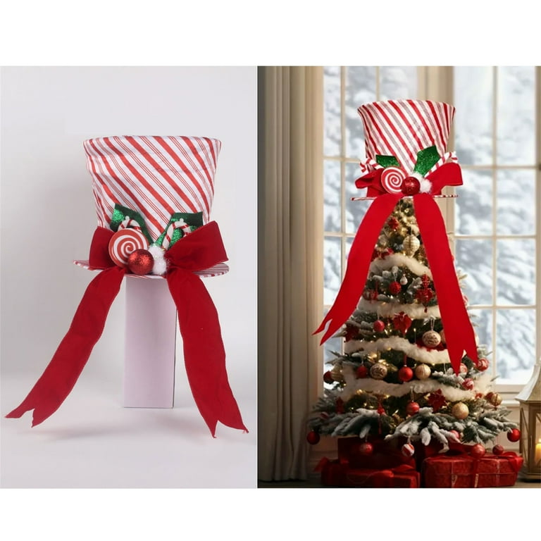 Christmas Tree Topper Hat,Sequin Red Hat with Elf Legs and