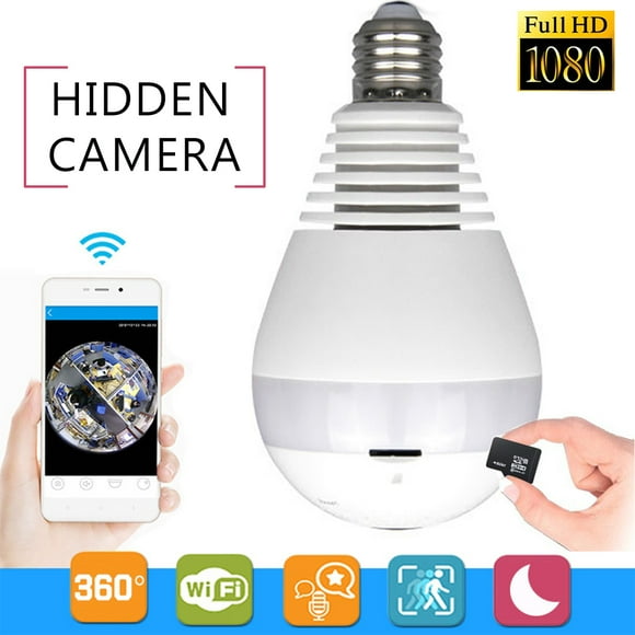 1080P HD 360 ° Caméra Cachée de Poisson Moniteur de Bébé Conduit Ampoule Bidirectionnelle Voix Wifi Application de Détection de Mouvement Système Android Éclairage Normal dans la Sécurité à la Maison de Nuit