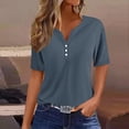 thumbnail image 3 of Womens Tops Casual Solid Color Medium Short Sleeve V-Neck Top Summer Blouses Navy S, 3 of 6