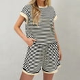 thumbnail image 6 of Women 2 Piece Outfits Sets Short Sleeve Stripe Knit Tops and Short Casual Airport Vacation Lounge Sets, 6 of 7