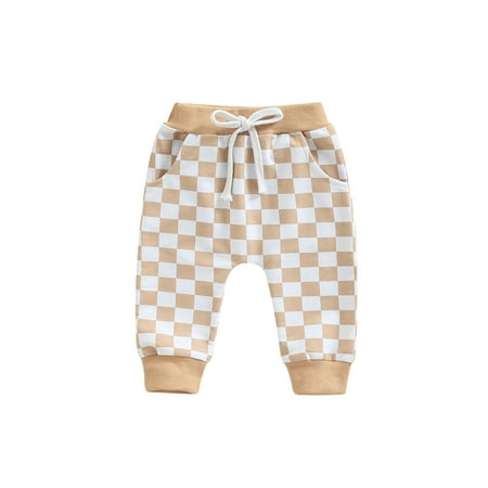 

Gureui Toddler Infant Baby Boys Girls Long Pants Fashion Checkerboard Printed Tie-up Mid-waist Trousers with Pockets