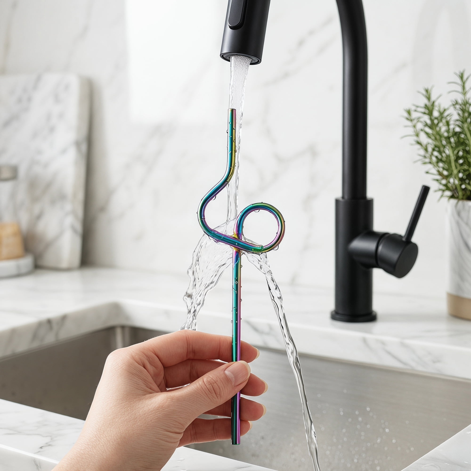 Unique Bargains 6Pcs Reusable Stainless Steel Straws for Daily Use Iridescent