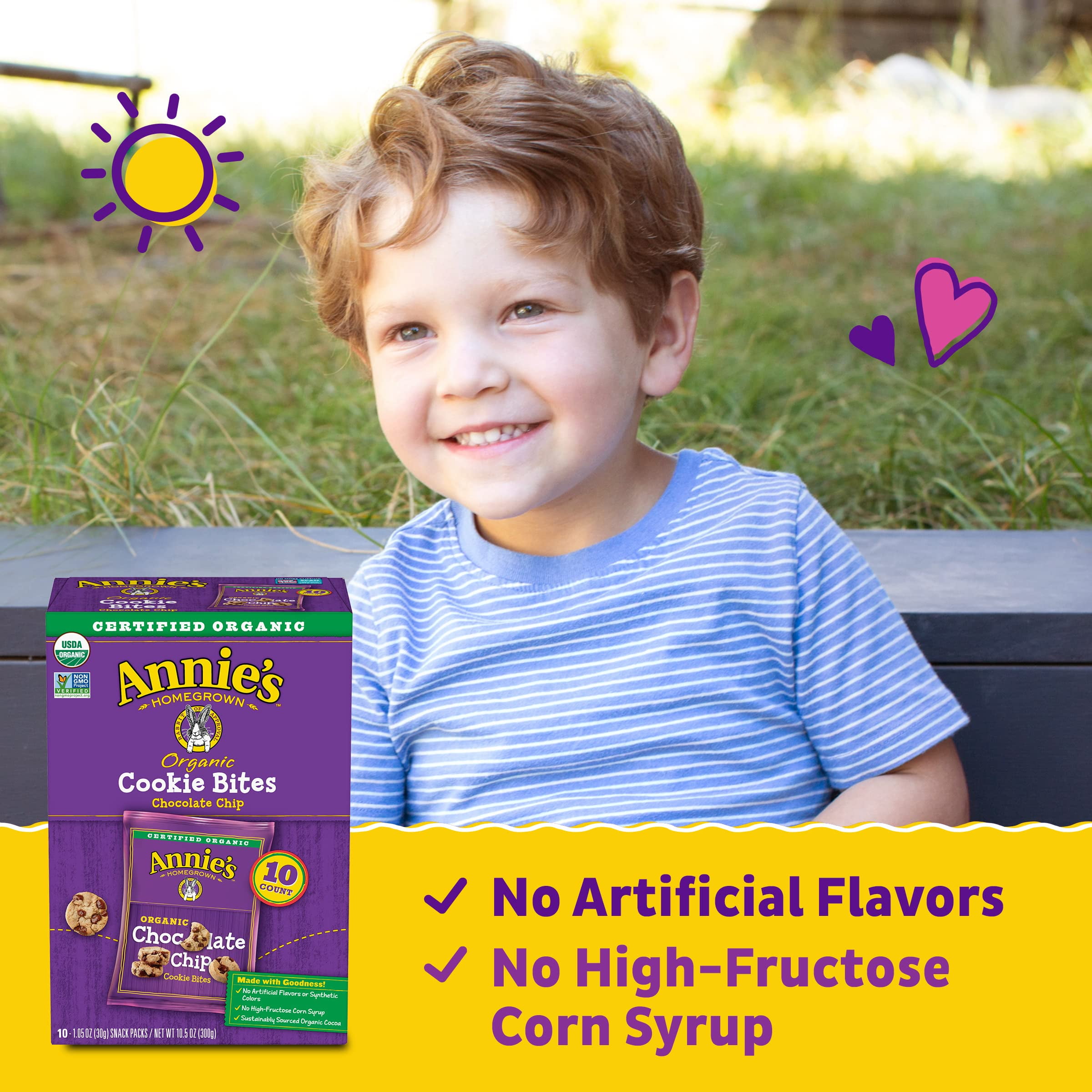 Pack of 2 - Annies Organic Chocolate Chip Cookie Bites, 10 Pouches, 10.5 Oz Packaging May Vary
