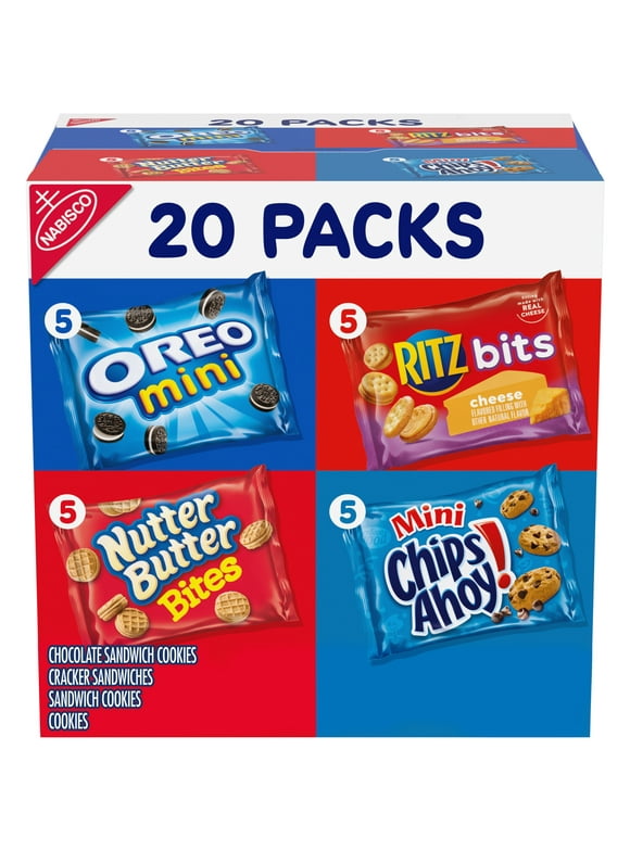 Nabisco Classic Mix Variety Pack, OREO Mini, CHIPS AHOY! Mini, Nutter Butter Bites, RITZ Bits Cheese, 20 - 1 oz Snack Packs