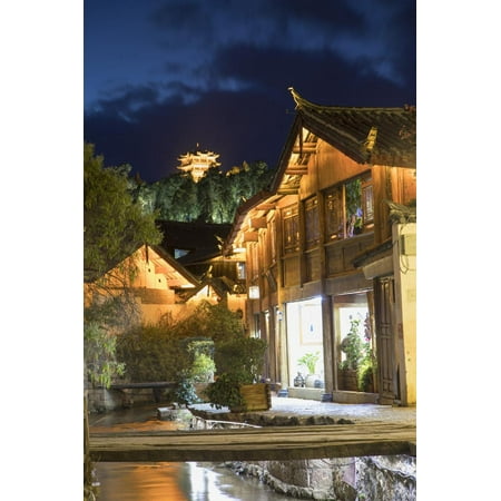 Canalside buildings at dusk, Lijiang, UNESCO World Heritage Site, Yunnan, China, Asia Print Wall Art By Ian
