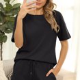 thumbnail image 5 of Conjunto de pijama de gofres de manga corta para mujer, top de salón y pantalones cortos, chándal de 2 piezas (negro) Zhivalor BST2002915-5, 5 of 5