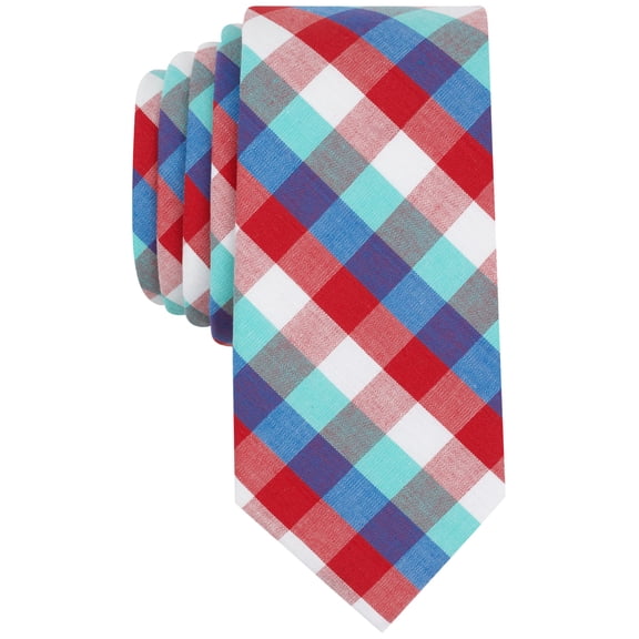Bar III Mens Heywood Check Skinny Tie Blue Multi One Size
