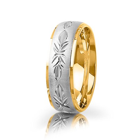 Art Deco Yellow Gold Flowers Leaves Engraved Wedding Band With Milgrain Antique Jewelry Mall