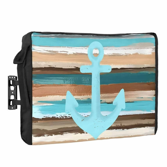 Outdoor TV Cover 60 to 65 Inches, Nautical Anchor Ocean Blue Green Brown Wood Grain Vintage Waterproof TV Cover with Remote Control Pocket, Flat Screen TV Cover Protector for Outside TV
