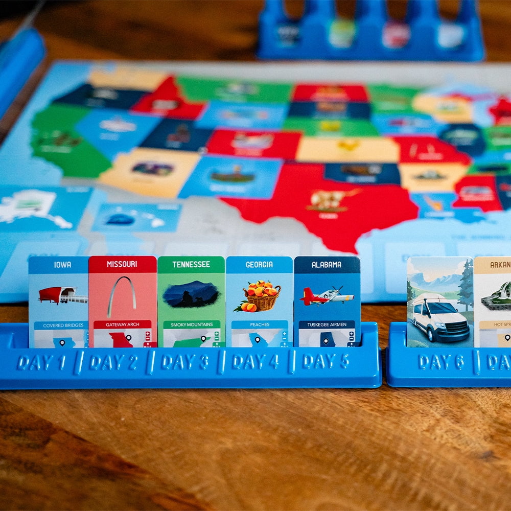 10 Days in The USA, Family Road Trip Board Game for All Ages, Designed by Alan Moon - Designer of Ticket to Ride, 2-4 Players, 30 Min, Ages 8 and Up, by USAopoly