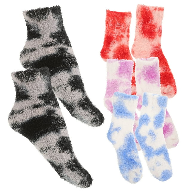 GOOHOCHY 4 pares de calcetines cálidos de lana coral para mujer, calcetines decorativos y esponjosos para invierno.