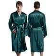 thumbnail image 2 of FLMEI Mens Satin Silk Robe Long Sleeve Kimono Bathrobe Male Soft Night-Robe Solid Colour Sleepwear Spring Fall Long Pajamas for Men S- XXL, 2 of 9