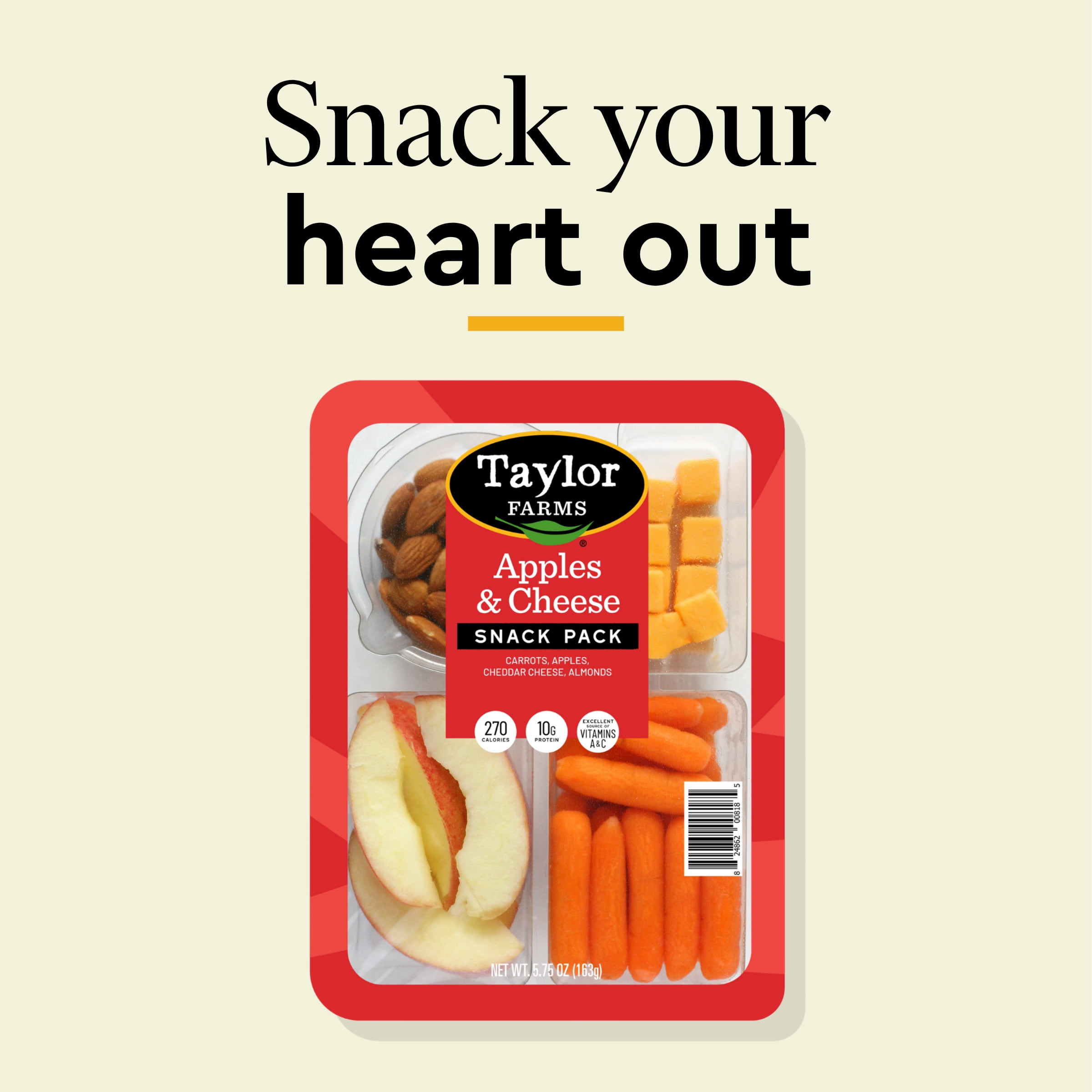 Taylor Farms Refrigerated Snack Tray with Apples, Almonds, Cheese, Carrots & Ranch Dip, 6.5 oz, Fresh