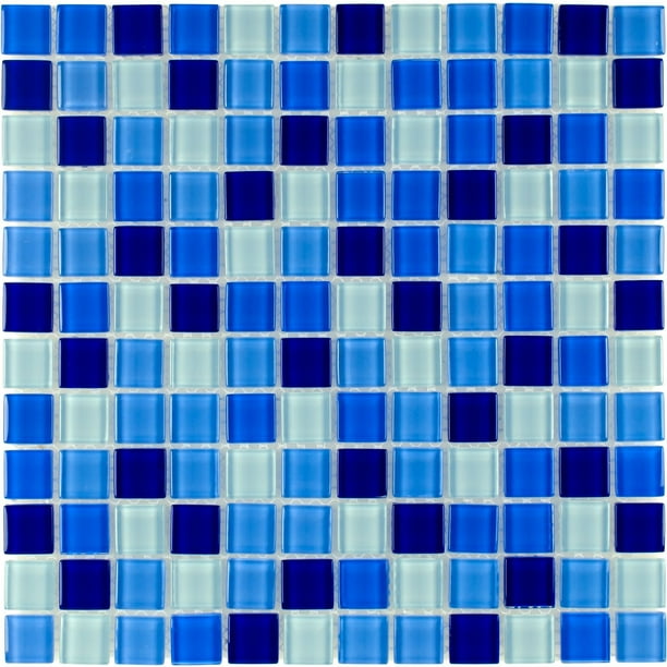 Mto0297 Classic 1x1 Stacked Squares Blue White Glossy Glass Mosaic Tile Walmart Com Walmart Com