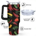thumbnail image 3 of 40oz Cute Red Chili Stainless Steel Flip Straw Tumbler Spill Proof Travel Cup Double Wall Vacuum Insulated Coffee Mug with Top Handle, 3 of 6