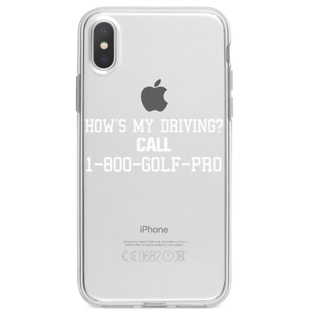 DistinctInk Clear Shockproof Hybrid Case for iPhone X / XS (5.8" Screen) - TPU Bumper Acrylic Back Tempered Glass Screen Protector - How's My Driving Call 1-800-GOLF-PRO