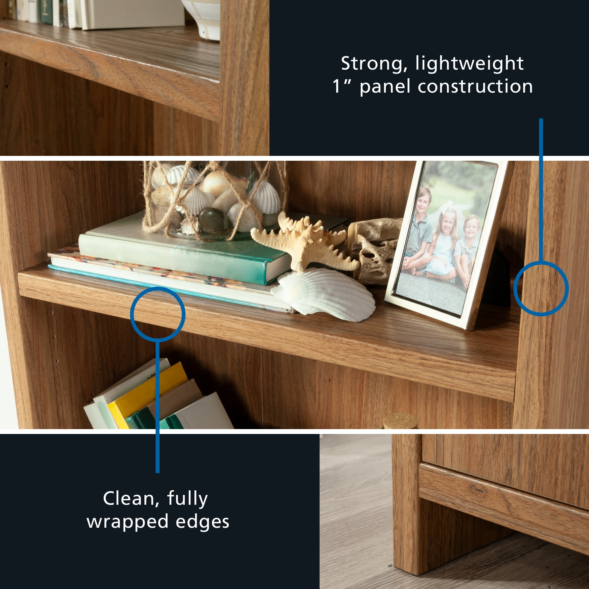 Mainstays Westley 5 Shelf Bookcase with Doors, Warm Walnut Finish