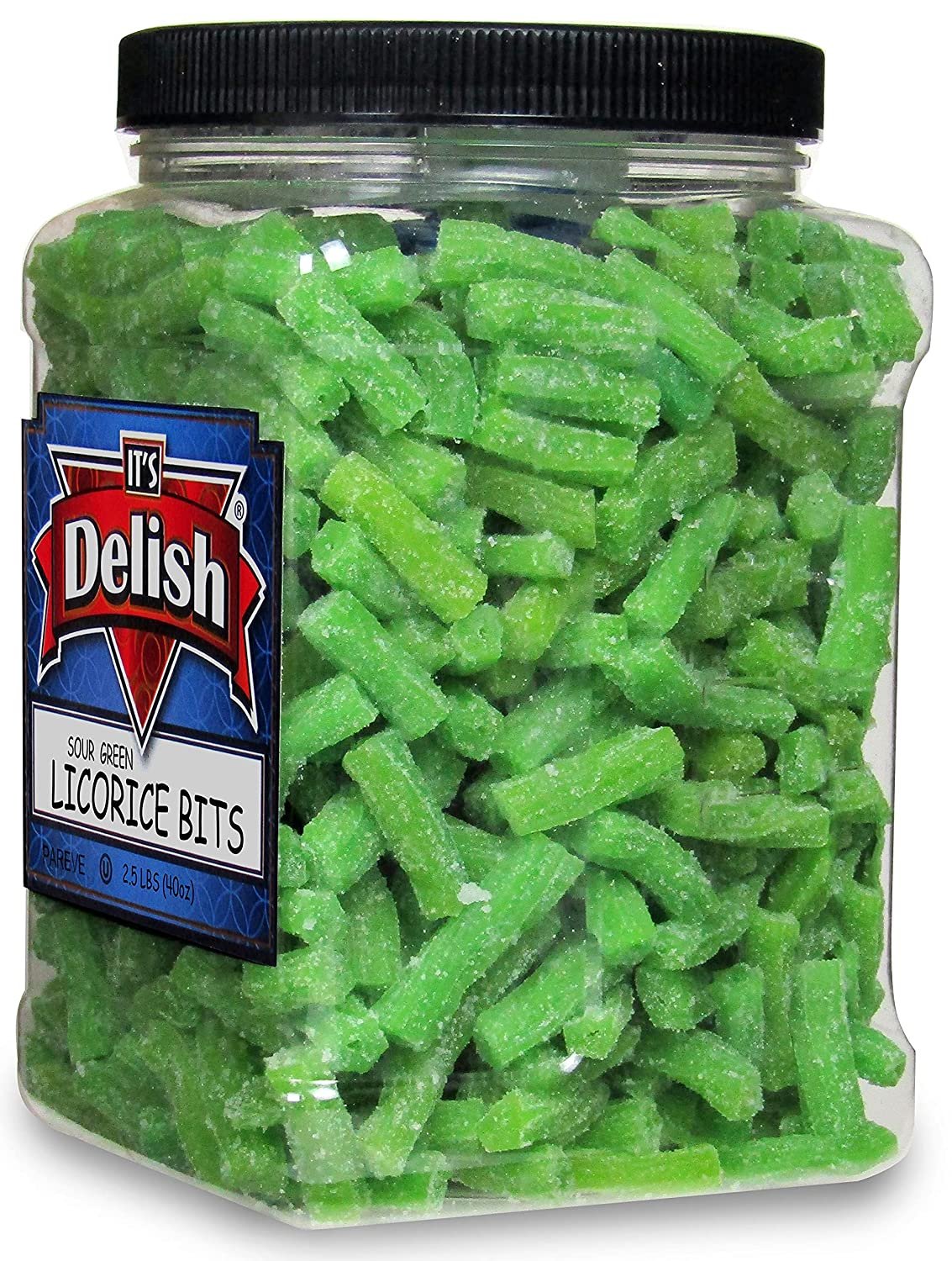 Sour Apple Green Licorice Bits by Its Delish, 2.5 LBS 40 Oz Jumbo Container Jar  Original Style Chewy Sour Green Apple Candy Twists  Great Gifts Party Sweets  Made in USA, Vegan, Kosher