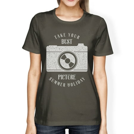 Best Summer Picture Funny Graphic Top For Women Grey Round Neck