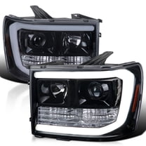 Spec-D Tuning Black Smoke Projector Headlights w/ LED Tube Compatible with 2007-2013 GMC Sierra 1500, 2500HD, 3500HD, Left Right Pair Headlamps Assembly