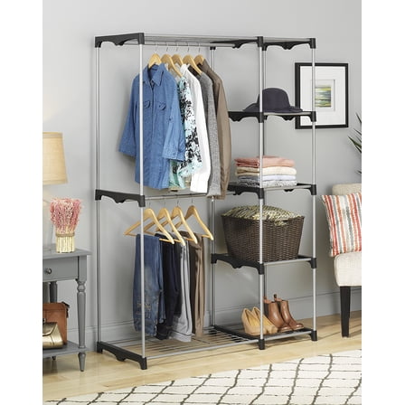 Whitmor Double Rod Closet System, Metal with Resin Connectors, Silver and Black, Adult