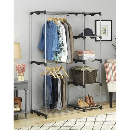 Whitmor Double Rod Freestanding Closet Silver Black 19 5 X