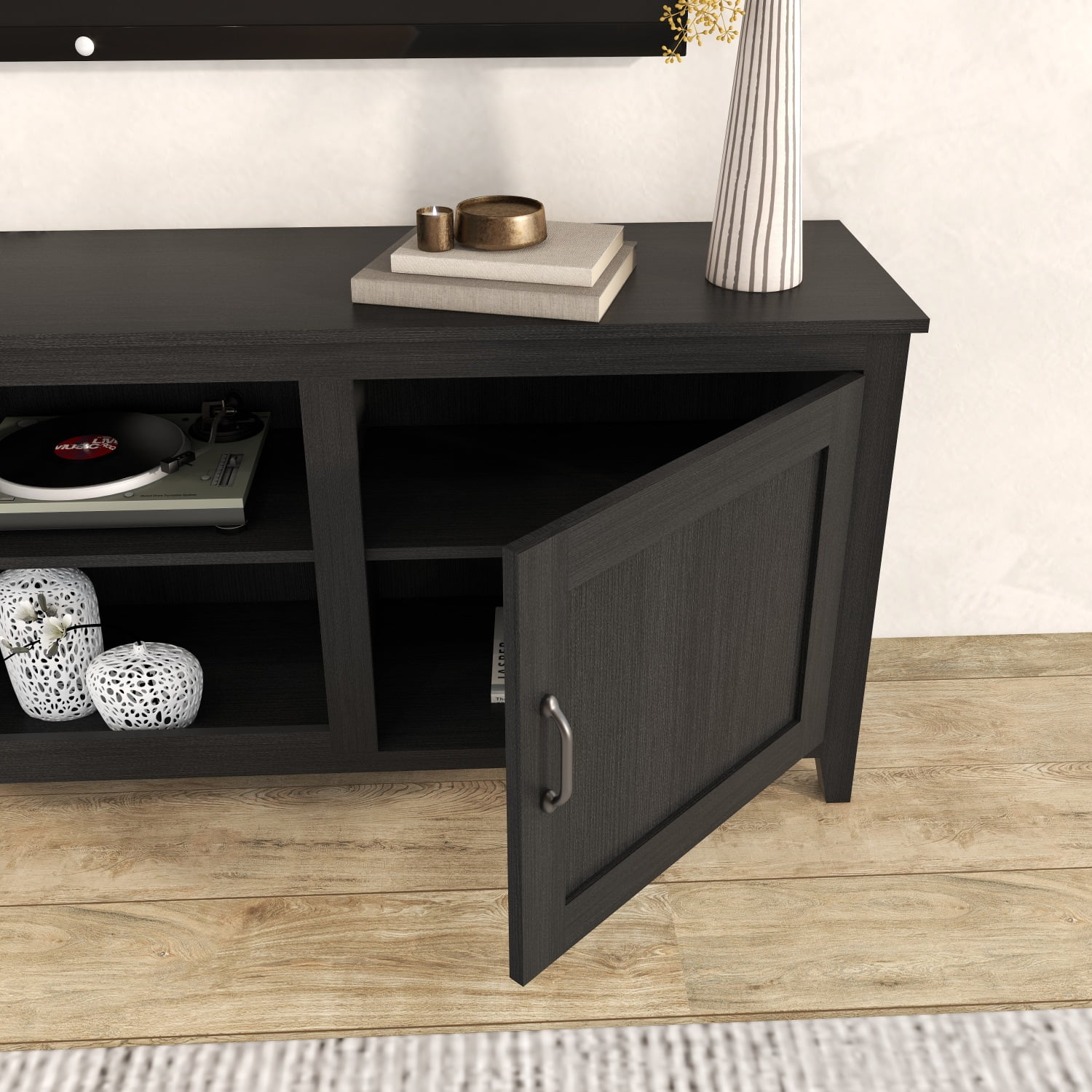 Kadyn TV Stand, Particle Board TV Stand Console with Doors, Modern TV Cabinet for TVs Up to 60" Television Cabinet, Black