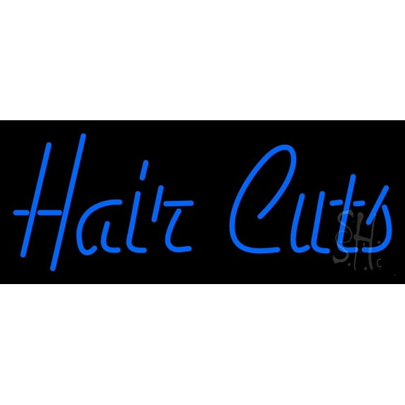 Blue Hair Cuts LED Neon Sign 10 x 24 - inches, Black Square Cut Acrylic Backing, with Dimmer - Bright and Premium built indoor LED Neon Sign for Defence Force.