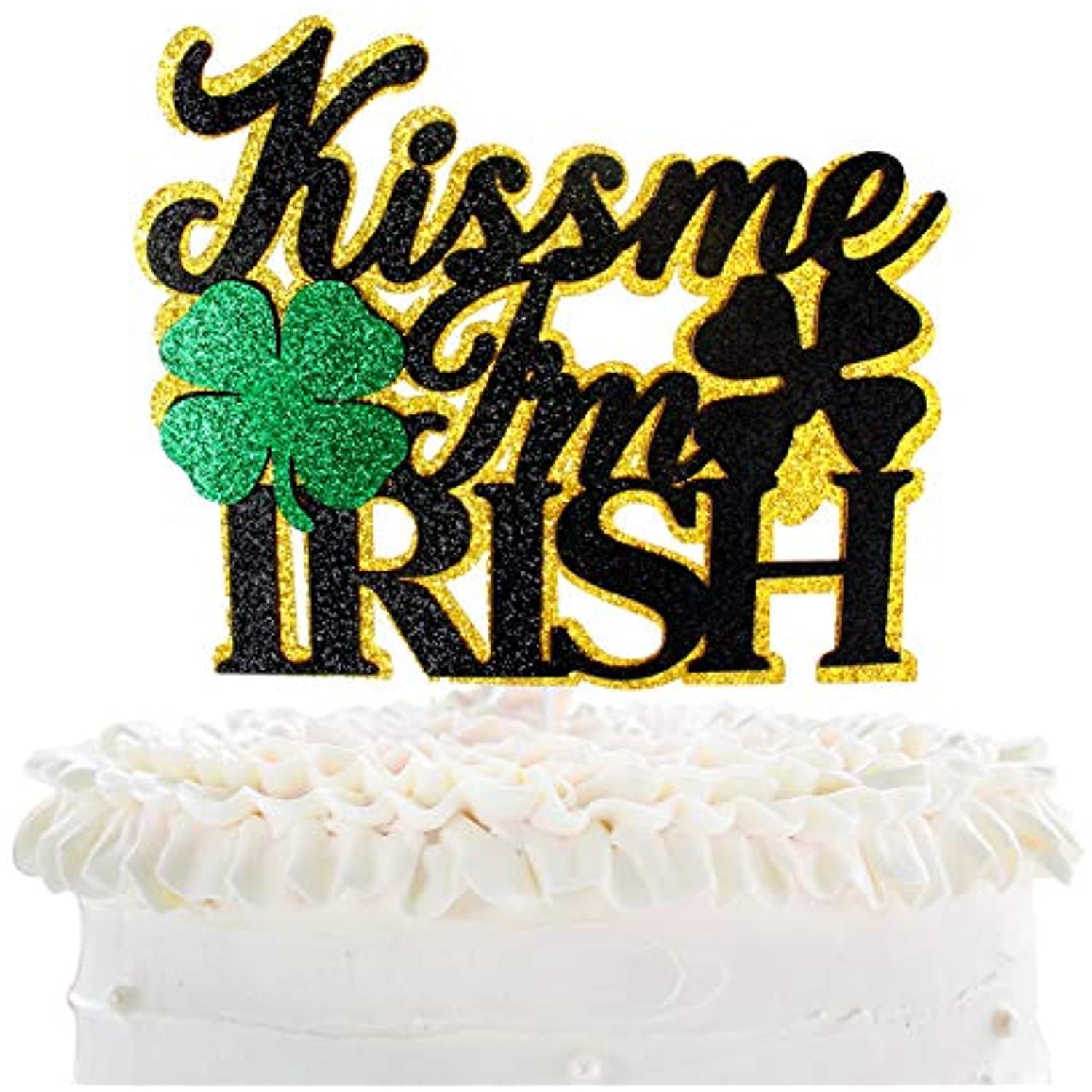 Kiss Me Im Irish Cake Topper - Green Glitter Shamrock Lucky Clover ...