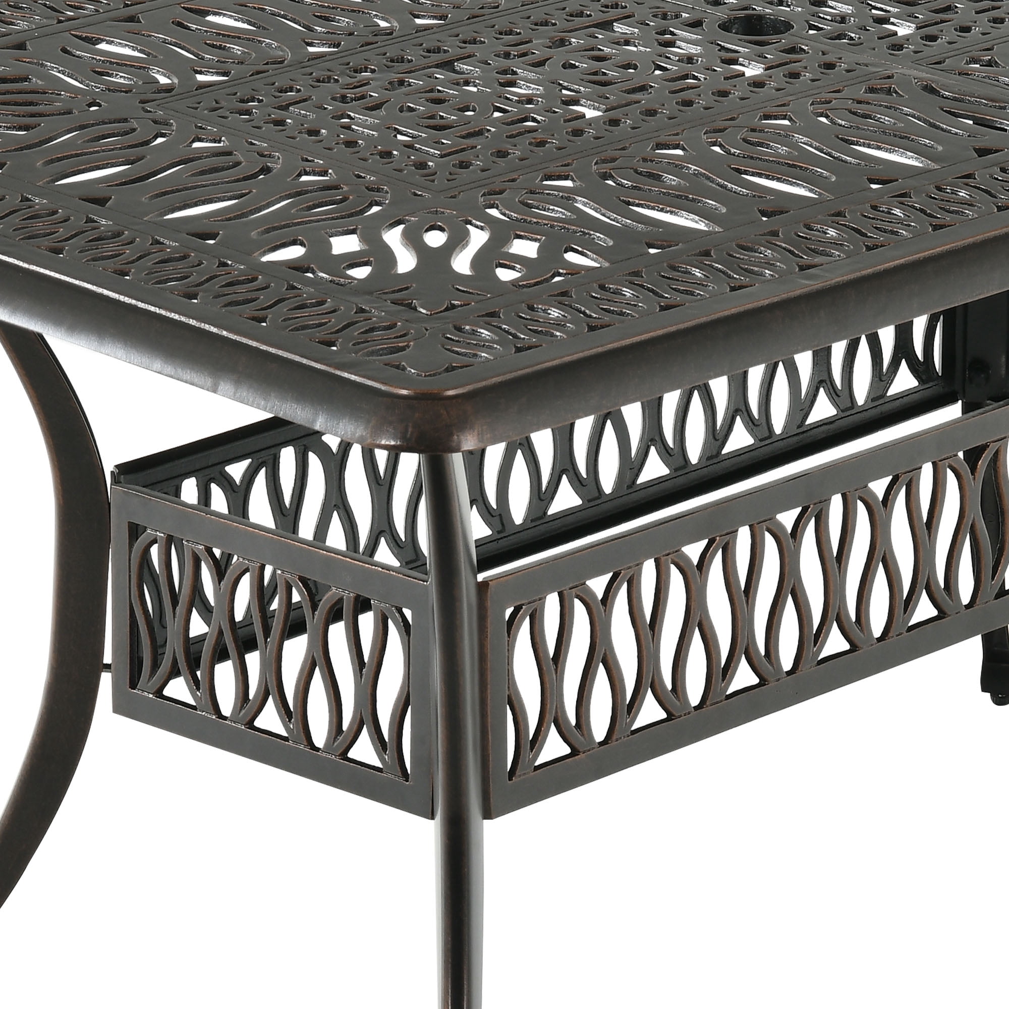 Uforic 6-Person Outdoor Rectangular Cast Aluminum Dining Table with Umbrella Hole, All-Weather Resistance, Black