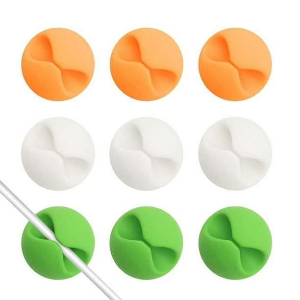 Clips de gestión de cables Pack de 9 • Organizador de cables de goma para escritorio • Soporte adhesivo • Sujeta cables de hasta 7,5 mm • Amarillo/Verde/Negro