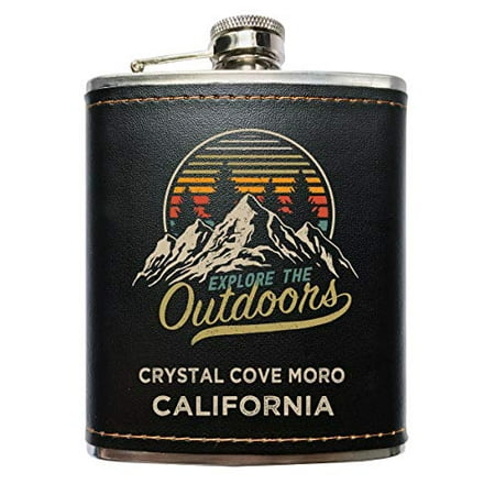 

Crystal Cove Moro California Explore the Outdoors Souvenir Black Leather Wrapped Stainless Steel 7 oz Flask