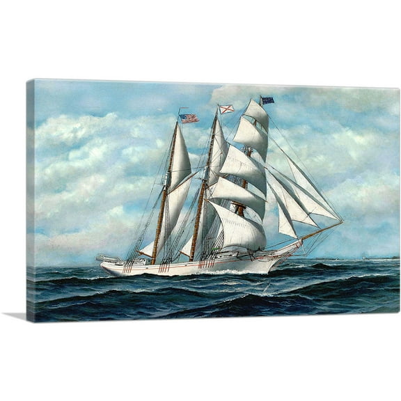 ARTCANVAS Schooner 1910 Canvas Art Print by Antonio Jacobsen - Size: 12" x 8" (0.75" Deep)