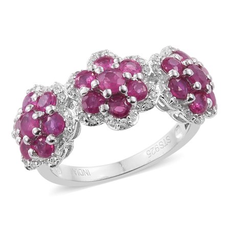 Stylish Unique 925 Sterling Silver Platinum Plated Round Ruby Multi Gemstone Band Ring Elegant Jewelry for Women Size 6 Cttw 2.1
