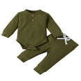 thumbnail image 1 of Newborn Baby Girl Boy Spring Fall Clothes Ribbed Cotton Solid Color Long Sleeve Romper Jumpsuit+Pants Outfits Set, 1 of 7
