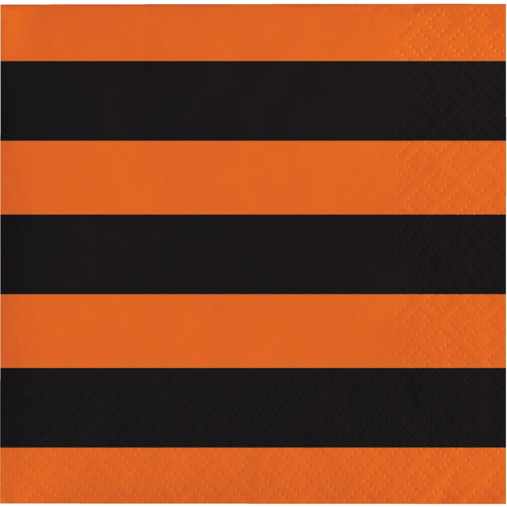 Orange and Black Stripe Beverage Napkins, 16 pack