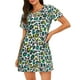 thumbnail image 1 of Balery Green Leopard Camisón de manga corta con cuello redondo para mujer, cómodo y elegante., 1 of 6